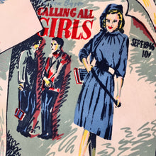 Load image into Gallery viewer, 1940s "Calling All Girls" Magazine Cover Novelty Print Scarf