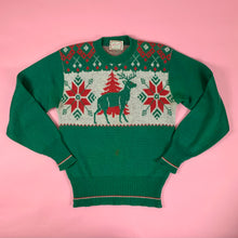 Load image into Gallery viewer, 1940s Wool Ski Sweater w/ Reindeer/Snowflake Pattern