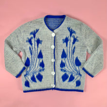 Load image into Gallery viewer, 1960s Fuzzy Faux Mohair Cardigan w/ Nouveau Florals