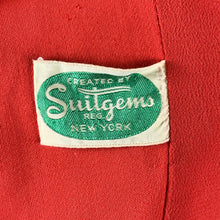 Load image into Gallery viewer, 1940s Lipstick Red Gaberdine Skirt Suit w/ Pointy Collar