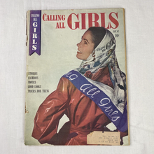 Load image into Gallery viewer, 1940s "Calling All Girls" Magazine Cover Novelty Print Scarf