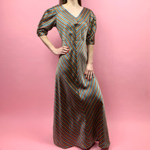 Load image into Gallery viewer, Bias Cut 1930s Rainbow & Metallic Striped Evening Gown
