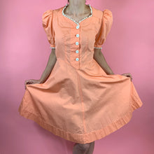 Load image into Gallery viewer, Late 1930s Creamsicle Dress With Puff Sleeves & Lace