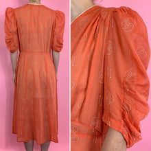 Load image into Gallery viewer, Printed 1930s Orange Voile Dress With Puff Sleeves