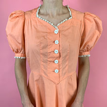 Load image into Gallery viewer, Late 1930s Creamsicle Dress With Puff Sleeves & Lace