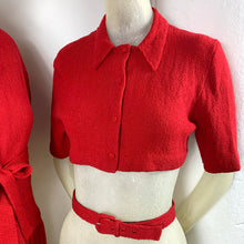 Load image into Gallery viewer, 1940s 5 Piece Red Wool Knit Set w/ White Fur Trim