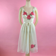 Load image into Gallery viewer, 1960s Sheer Nylon Lingerie Dress w/ Lace Rose Appliqués