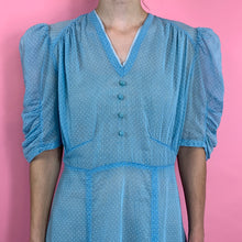 Load image into Gallery viewer, 1930s Dot Print Sky Blue Dress With Puff Sleeves