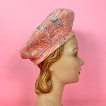 Load image into Gallery viewer, 1940s Seashell Novelty Print Tall Beret Hat w/ Original Ad