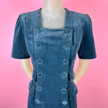 Load image into Gallery viewer, 1940s Peacock Blue Velveteen Dress w/ Buttons