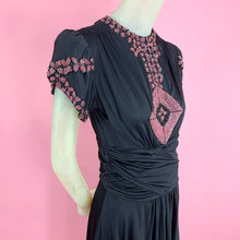 Load image into Gallery viewer, 1930s Rayon Jersey Gown With Pink Beading