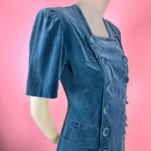 Load image into Gallery viewer, 1940s Peacock Blue Velveteen Dress w/ Buttons