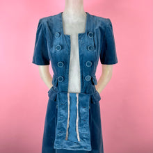 Load image into Gallery viewer, 1940s Peacock Blue Velveteen Dress w/ Buttons