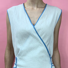 Load image into Gallery viewer, 1930s Cotton Striped Voile Wrap Dress With Blue Piping