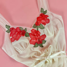 Load image into Gallery viewer, 1960s Sheer Nylon Lingerie Dress w/ Lace Rose Appliqués