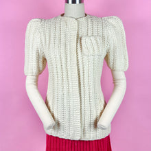 Load image into Gallery viewer, Early 1940s Chunky Knit Puff Sleeve Cardigan Sweater