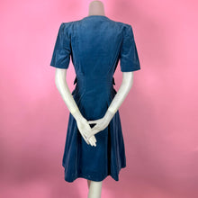 Load image into Gallery viewer, 1940s Peacock Blue Velveteen Dress w/ Buttons