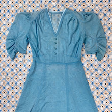 Load image into Gallery viewer, 1930s Dot Print Sky Blue Dress With Puff Sleeves