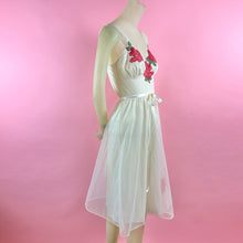 Load image into Gallery viewer, 1960s Sheer Nylon Lingerie Dress w/ Lace Rose Appliqués