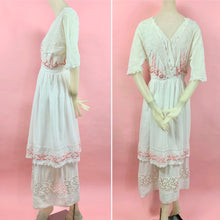 Load image into Gallery viewer, 1910s Cotton Lawn Dress with Mixed Lace and Pink Ombre Embroidery