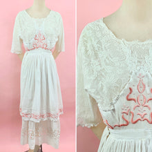 Load image into Gallery viewer, 1910s Cotton Lawn Dress with Mixed Lace and Pink Ombre Embroidery