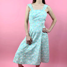 Load image into Gallery viewer, 1940s Mint Green Bow/Floral Print Feedsack Sun Dress