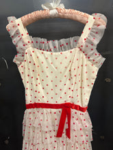 Load image into Gallery viewer, 1950s flocked polka dot organza ruffled gown

