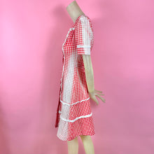 Load image into Gallery viewer, 1940s Sun Bleached Gingham Dress w/ Puff Sleeves &amp; Eyelet Trim
