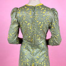 Load image into Gallery viewer, 1930s Gold Metallic Lace w/ Chartreuse Silk Evening Gown
