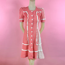 Load image into Gallery viewer, 1940s Sun Bleached Gingham Dress w/ Puff Sleeves &amp; Eyelet Trim
