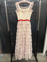 Load image into Gallery viewer, 1950s flocked polka dot organza ruffled gown
