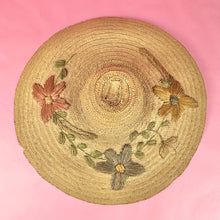 Load image into Gallery viewer, XXL Wide Brim Straw Sun Hat w/ Raffia Embroidered Flowers
