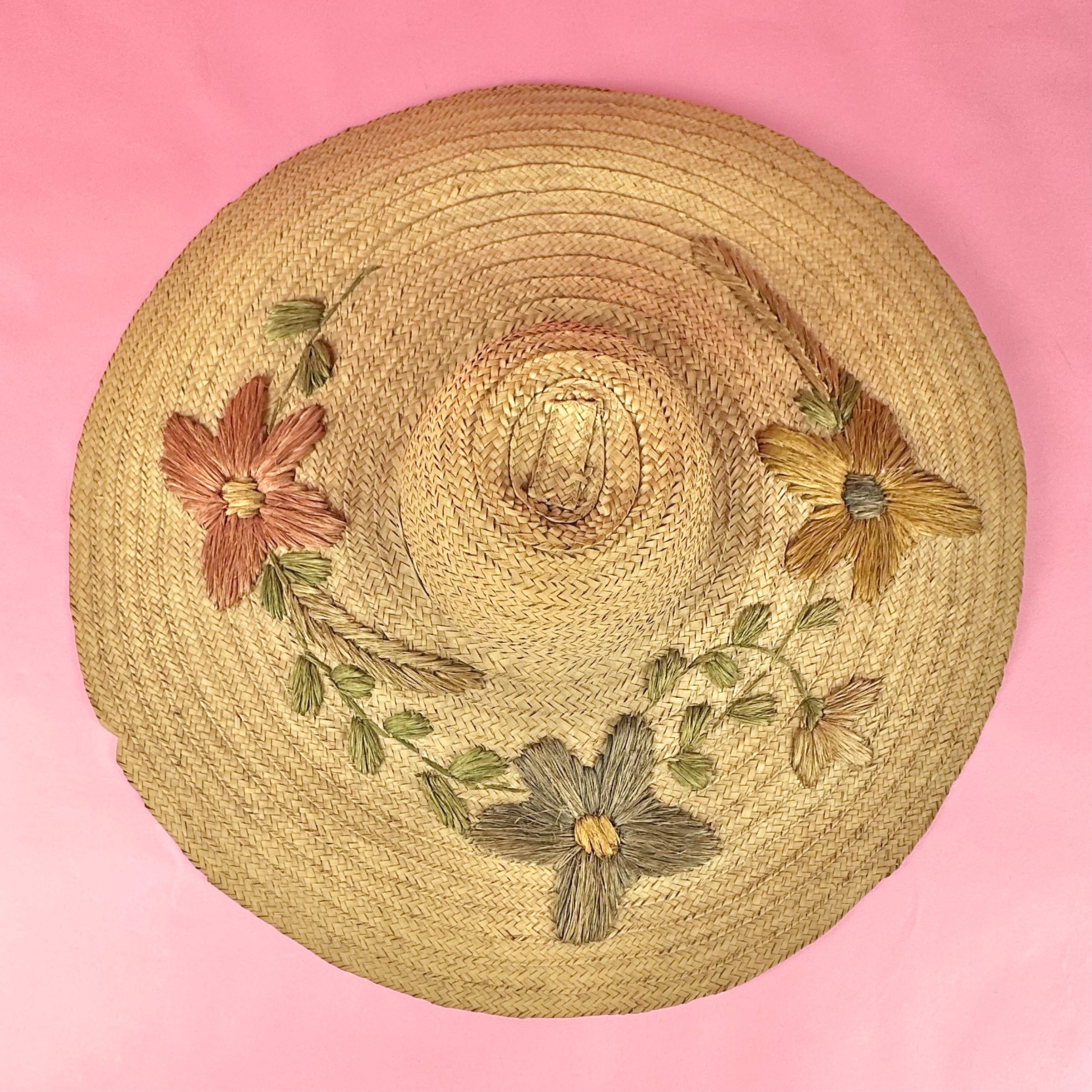 Online Vintage Floral Embroidered Wide Brim Hat