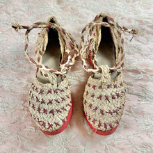 Load image into Gallery viewer, Late 1930s/ Early 1940s Deadstock French Woven Raffia Lace Up Beach Sandals w/ Wooden Platform
