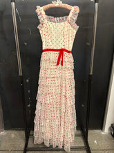 Load image into Gallery viewer, 1950s flocked polka dot organza ruffled gown
