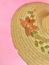 Load image into Gallery viewer, XXL Wide Brim Straw Sun Hat w/ Raffia Embroidered Flowers
