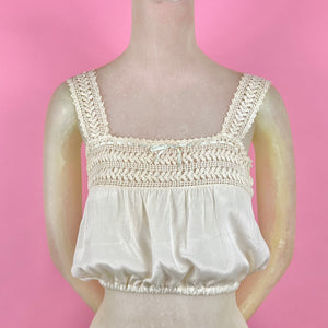 1910s Silk Corset Cover w/ Hand Crochet Yoke