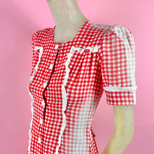 Load image into Gallery viewer, 1940s Sun Bleached Gingham Dress w/ Puff Sleeves &amp; Eyelet Trim
