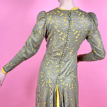 Load image into Gallery viewer, 1930s Gold Metallic Lace w/ Chartreuse Silk Evening Gown
