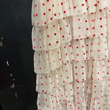Load image into Gallery viewer, 1950s flocked polka dot organza ruffled gown
