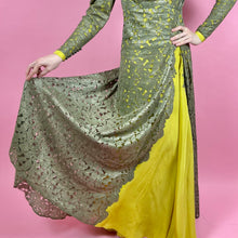 Load image into Gallery viewer, 1930s Gold Metallic Lace w/ Chartreuse Silk Evening Gown
