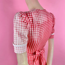 Load image into Gallery viewer, 1940s Sun Bleached Gingham Dress w/ Puff Sleeves &amp; Eyelet Trim
