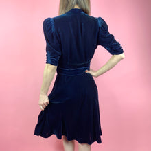 Load image into Gallery viewer, Late 1930s Sapphire Blue Velvet Dress
