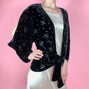 1930s Eyelet Silk Velvet Jacket With Cutout Sleeves