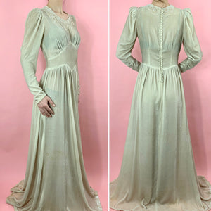 1930s Pearl Embroidered Silk Velvet Gown