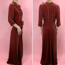 Load image into Gallery viewer, 1930s Cranberry Silk Velvet Gown With Ruffles
