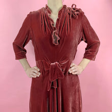 Load image into Gallery viewer, 1930s Cranberry Silk Velvet Gown With Ruffles
