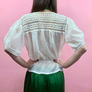 1930s Parachute Silk And Crochet Blouse