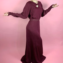 Load image into Gallery viewer, 1930s Burgundy &amp; Metallic Silk Crepe Gown With Keyhole
