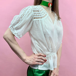 1930s Parachute Silk And Crochet Blouse